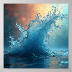 Poster Escórias dinâmicas de água turquesa refletindo a q