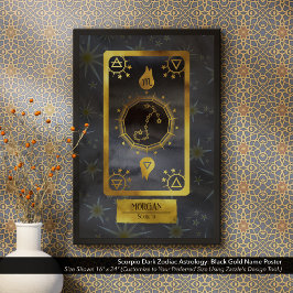 Poster Escorpião Escuro Astrologia Zodiaca: Nome Dourado 