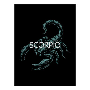 Póster Escorpião Zodíaco – Escorpião Vintage em Azul Turq