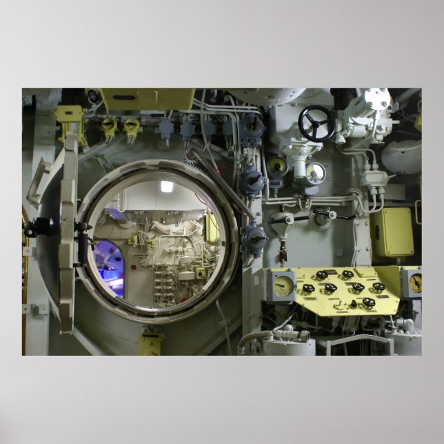 Poster escotilha de um antigo submarino retrô (Frente)