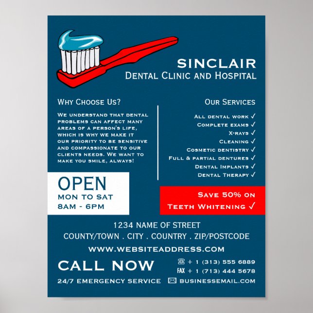 Poster Escova de dentes e pasta de dentes, Odontologia, A (Frente)