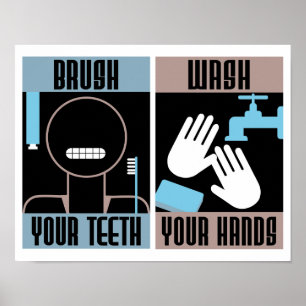 Póster Escove seus Dentes Lave suas Mãos pôster retrô