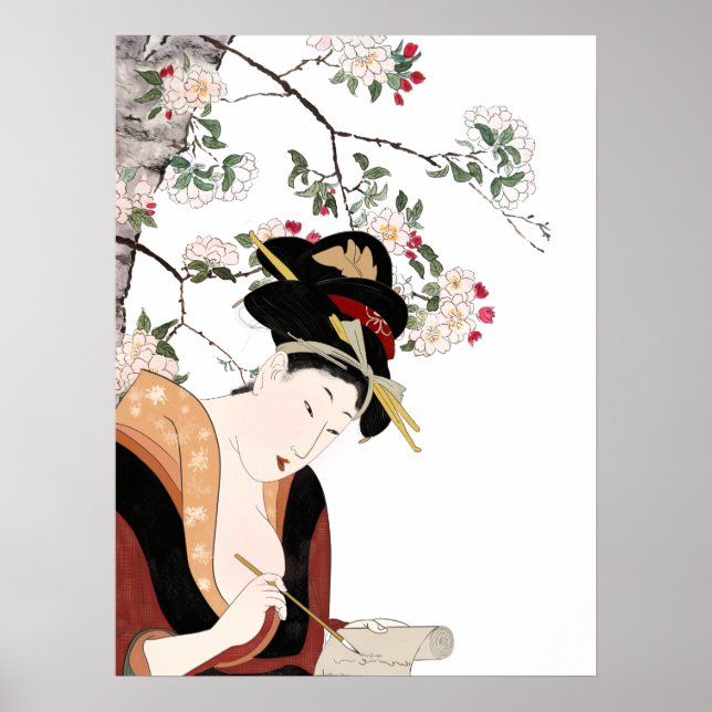 Poster Escrevendo de mulher madeireira japonesa (Frente)