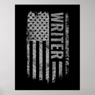 Poster Escritor Bandeira EUA Desgastada design