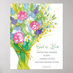 Poster Escritura 1 João 4:16 Deus é Amor Flor Religiosa