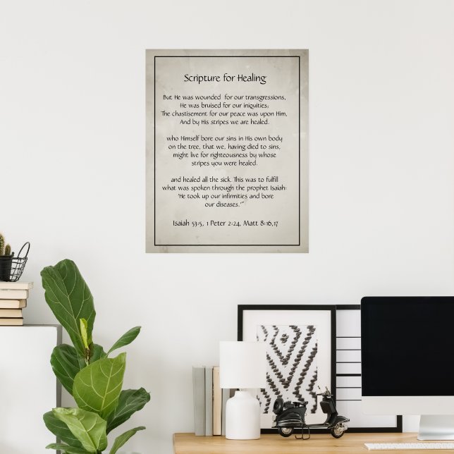 Poster Escritura Bíblica para a cura da saúde doença (Escritório em casa)