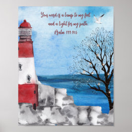 Poster Escritura da Cena de Watercolor do Farol Monograma