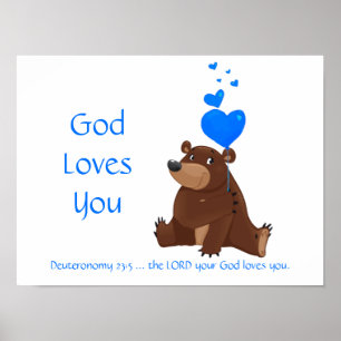 Poster Escritura De Quarto Para Crianças, Deus Te Ama Um