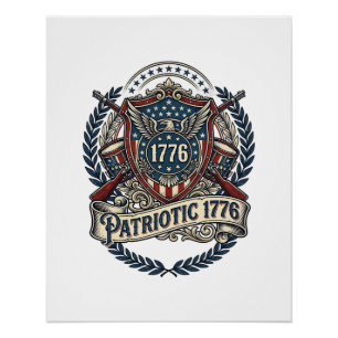 Póster Escudo de Batalha Patriótico 1776 Símbolo Inspirad