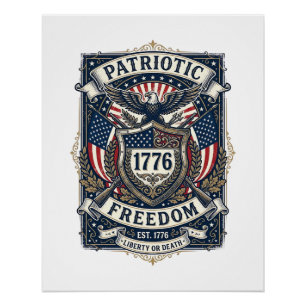 Póster Escudo de Batalha Patriótico 1776 Símbolo Inspirad