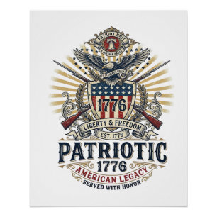 Póster Escudo de Batalha Patriótico 1776 Símbolo Inspirad