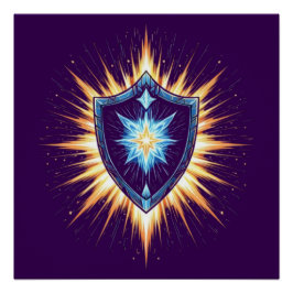 Póster Escudo de Fantasia Épica com Explosão de Energia R