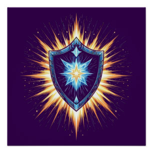 Póster Escudo de Fantasia Épica com Explosão de Energia R