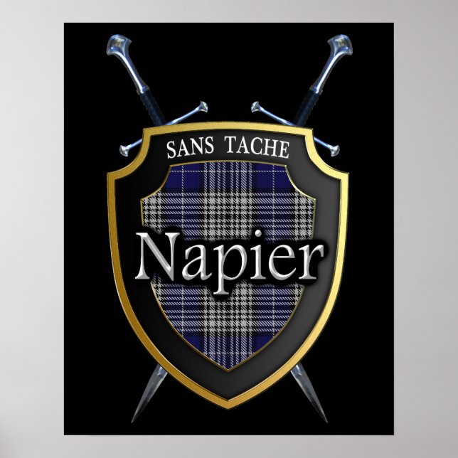Póster Escudo e Espadas do Clã Napier Tartan Escocês (Frente)