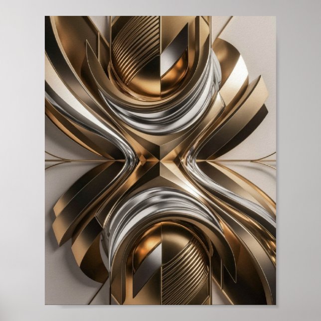 Poster Escultura abstrato Dourada e prateada (Frente)