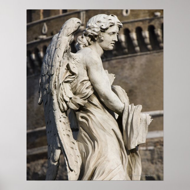 Póster Escultura de Anjo com vestuário e dados sobre Sant (Frente)