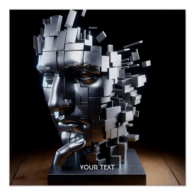 Póster Escultura de metal com rosto bonito e fantasma (Frente)