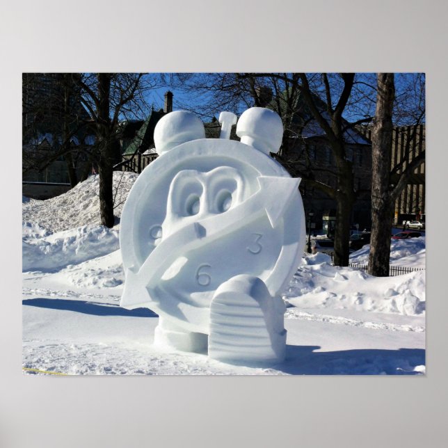 Poster Escultura de Neve de Relógio, Quebec, Canadá (Frente)