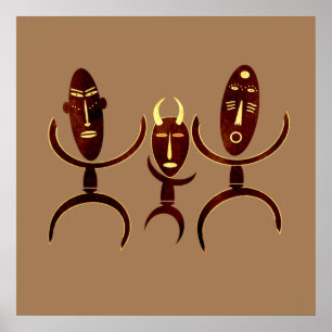 Poster Escultura em rocha de cena de dança em tribo afric