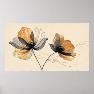 Poster  Escultura Floral Branca em 3D em Relevo sobre M