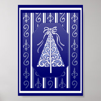 Póster Escuridão Azul E Brancos Grelha Árvore de Natal