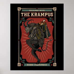 Poster Escuro Natal Folclórico Demônio Krampus Saco de Br