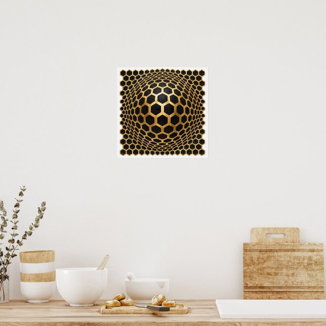 Poster Esfera de Hexágono Dourado (Cozinha)