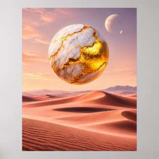 Poster Esfera Dourada Flutuante - Paisagem dos Sonhos do