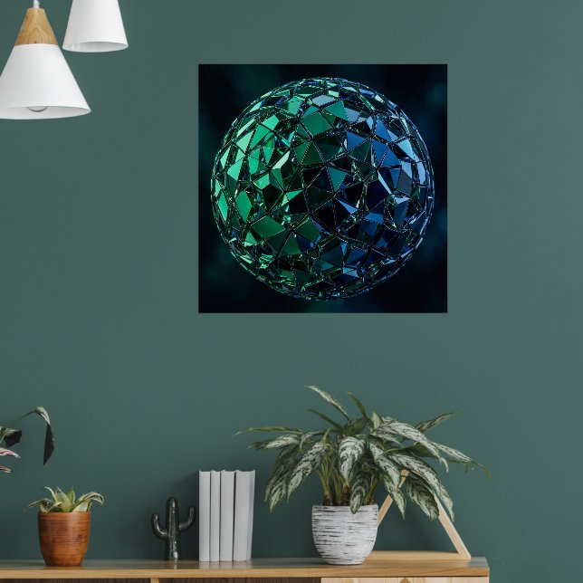 Poster Esfera Mosaico Facetado 3D Abstrato (Sala de Estar 1)