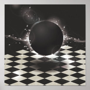 Poster Esfera preta em fundo Checkered