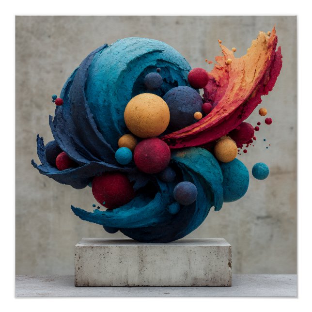 Póster Esfera Rachada Vibrante Escultura de Cor Explosiva (Frente)