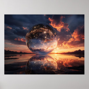 Poster Esfera Reflexiva Surreal Contendo Estrelas
