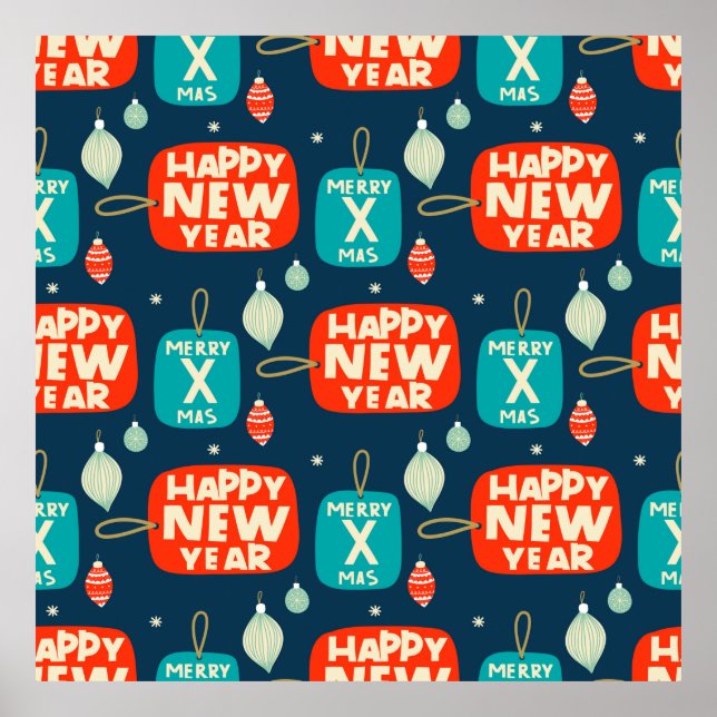 Poster Esferas de Natal e ornamentos, padrão de colheita  (Frente)