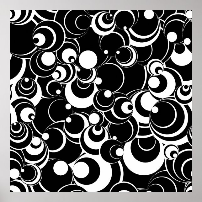 Póster Esferas e Círculos Abstrato branco preto (Frente)