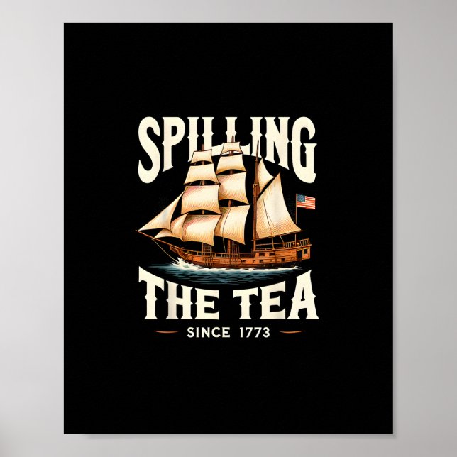 Poster Esmagamento Do Chá Desde 1773 4 De Julho Retro EUA (Frente)