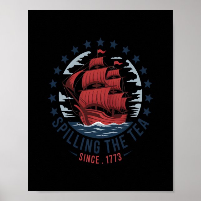 Poster Esmagamento Do Chá Desde 1773 Vermelho Azul Branco (Frente)