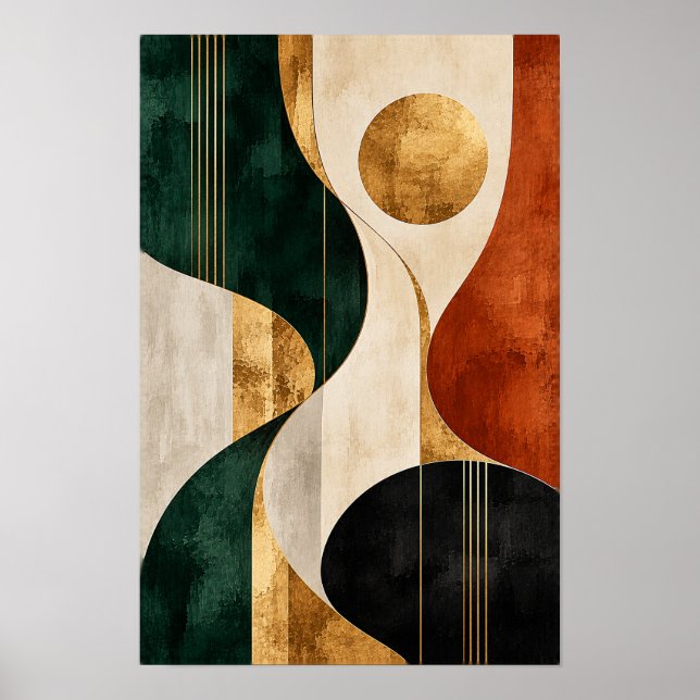 Poster Esmeralda Ferrugem Ouro Círculo Geométrico Abstrat (Frente)