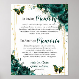 Poster Esmeralda Verde Floral Quinceanera Em Memória Amor