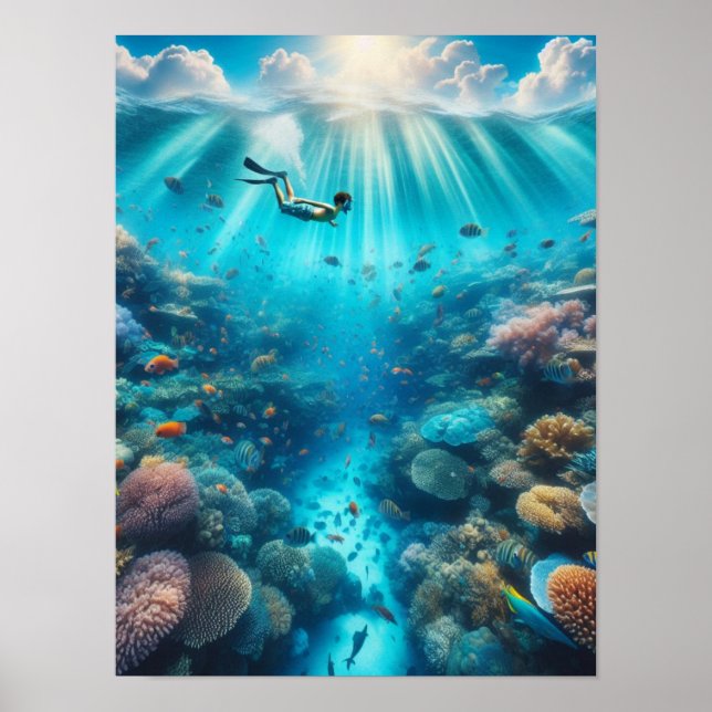 Poster Esnórquel em um recife de coral (Frente)