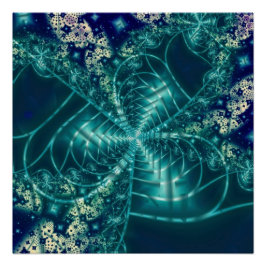 Póster Espaço | Arte Fractal Azul e Branca