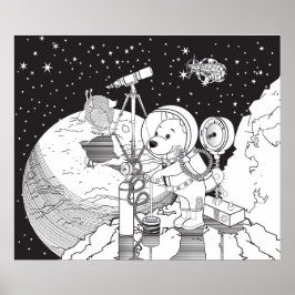Poster Espaço corante com um filhote de astronauta