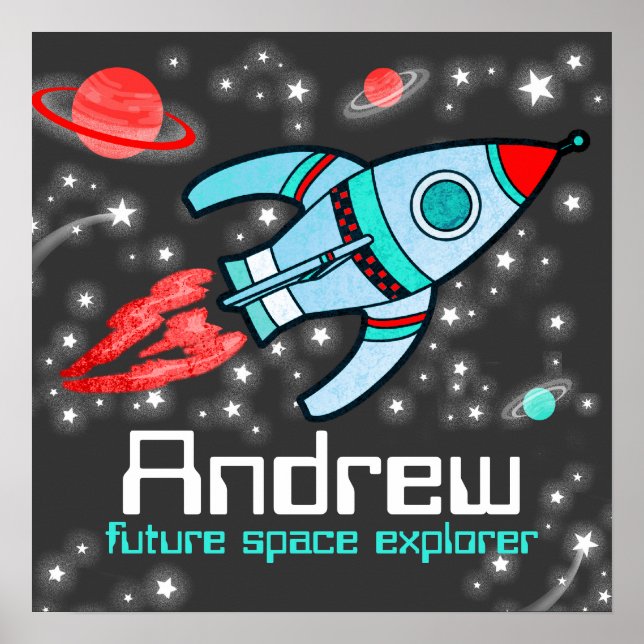 Póster Espaço de foguetes com cinza vermelha (Frente)