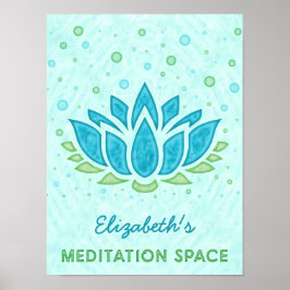 Póster Espaço de Meditação Zen Azul Lotus Flower | Nome