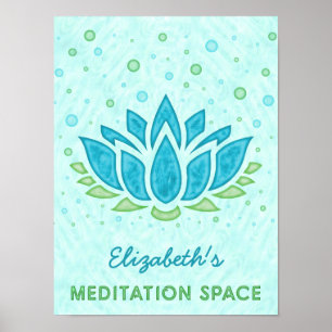 Póster Espaço de Meditação Zen Azul Lotus Flower Nome