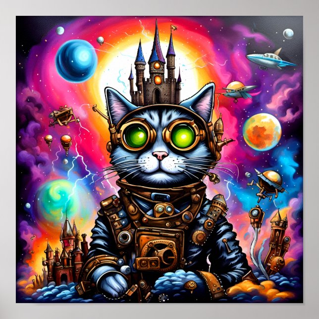 Poster Espaço de Steampunk Cat I (Frente)