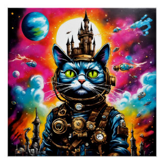 Póster Espaço de Steampunk Cat II