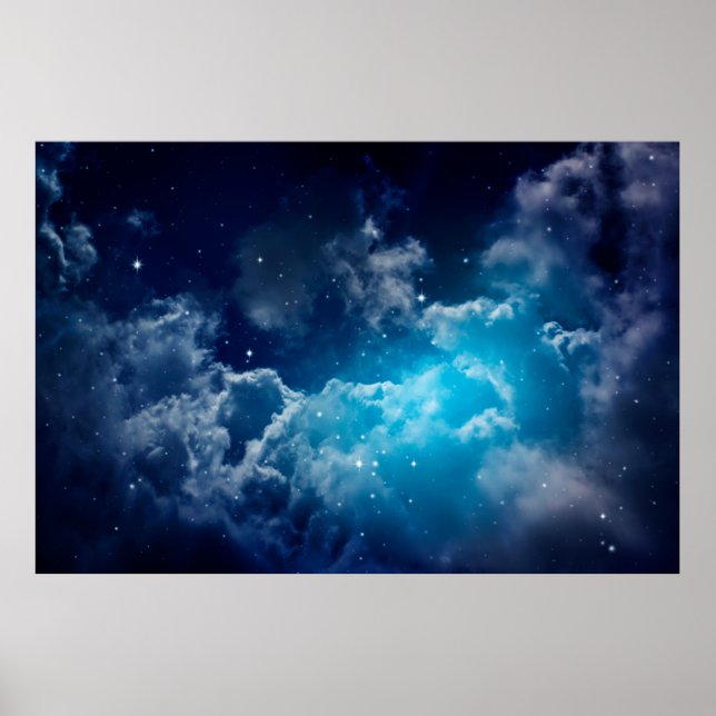 Poster Espaço do céu noturno com nuvens e estrelas,noite, (Frente)