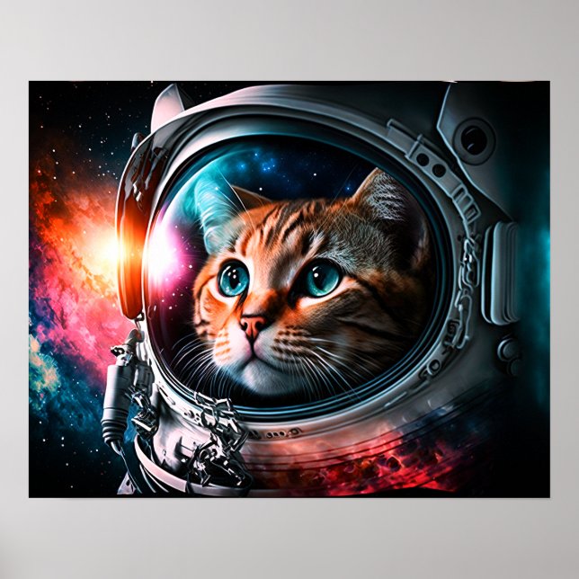 Poster Espaço Engraçado Astronauta Gatinho Galáxia Univer (Frente)