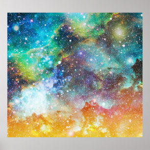 Poster Espaço futurístico, fundo nebuloso estrelado.