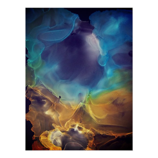 Póster Espaço Nebula azul Amarelo Álcool Arte (Frente)